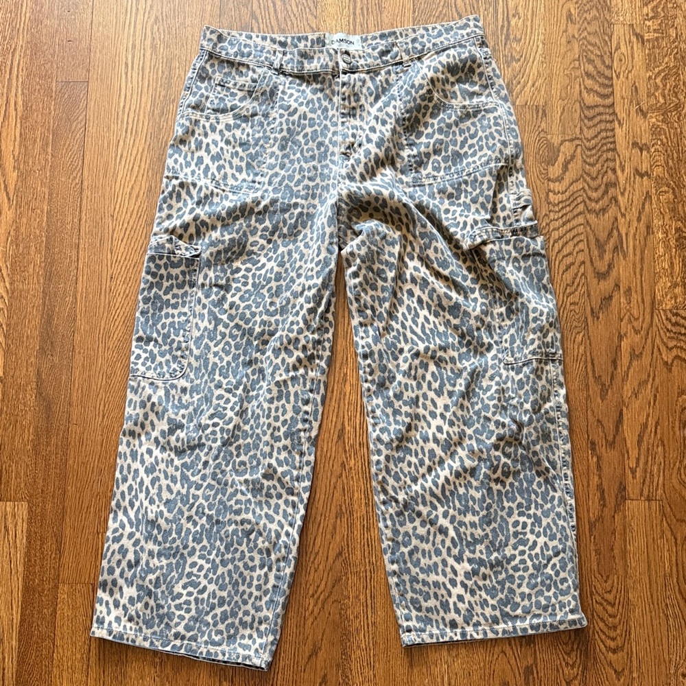 Leopard Print Wide Leg Cargo Jeans